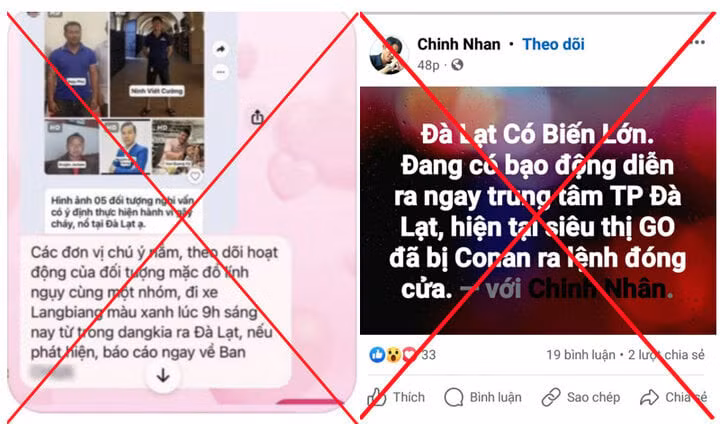 Thông tin sai sự thật đang lan truyền trên mạng. (Ảnh: Công an Lâm Đồng).