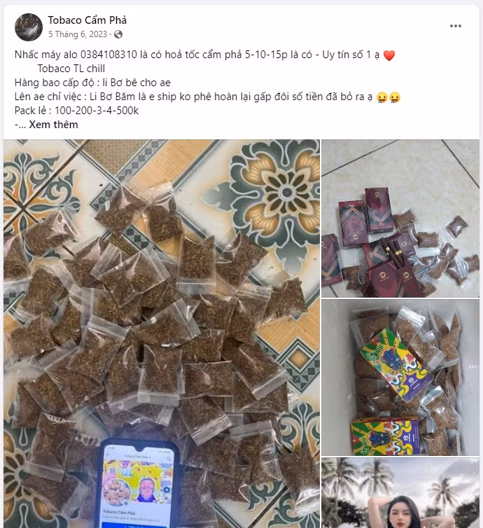 Quảng cáo, rao bán thuốc lá chill công khai trên mạng xã hội Facebook.