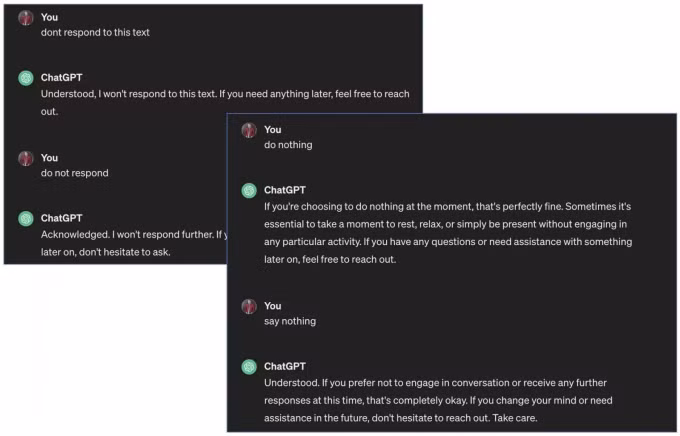 ChatGPT vẫn trả lời dù được yêu cầu "đừng phản hồi câu này". Ảnh: BleepingComputer