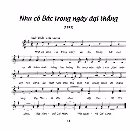 Bản nhạc “Như có Bác trong ngày đại thắng” của nhạc sĩ Phạm Tuyên. Ảnh: Hội nhạc sĩ Việt Nam.