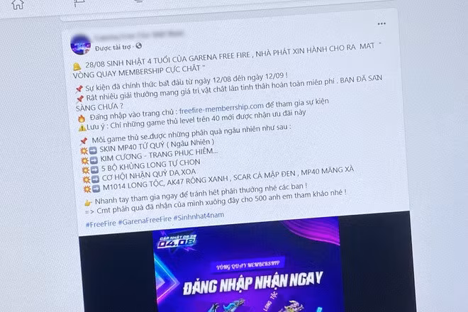 Bài đăng lừa đảo của một fanpage giả mạo Garena.