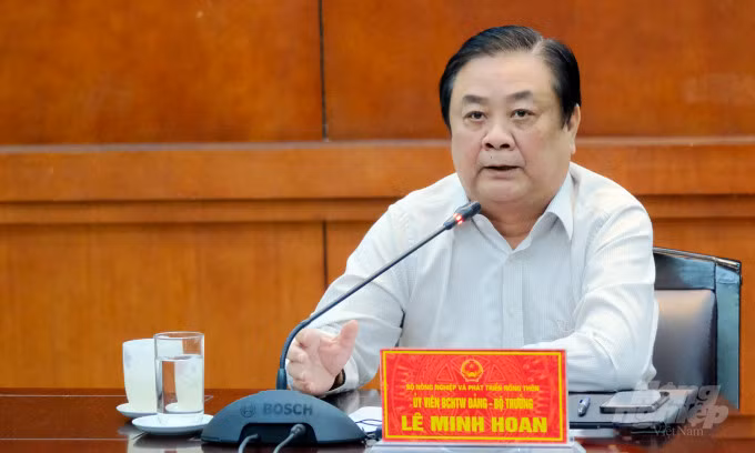 Bộ trưởng Lê Minh Hoan chia sẻ tại Tọa đàm "Kết nối cung - cầu nông - thủy sản giữa các tỉnh, thành đồng bằng sông Cửu Long và TP Hồ Chí Minh" (Ảnh: Nongnghiep.vn)