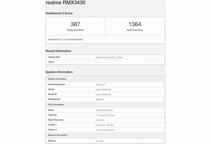 Điểm hiệu năng của Realme Narzo 50A.