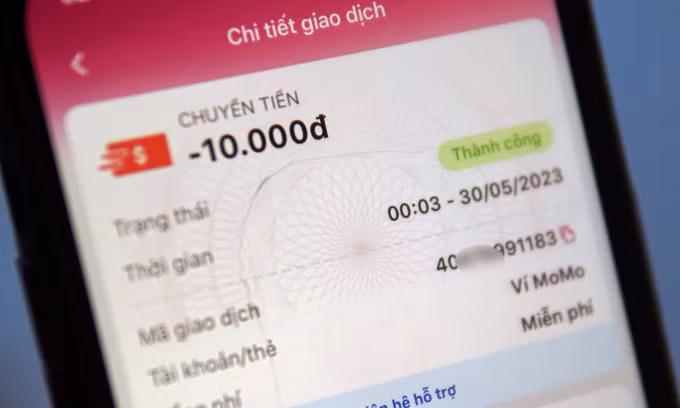 Mã giao dịch xuất hiện sau một giao dịch chuyển tiền trên ví điện tử. Ảnh: Lưu Quý