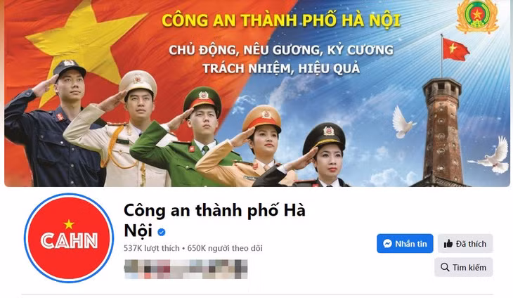 Fanpage của Công an thành phố Hà Nội có 650.000 lượt theo dõi