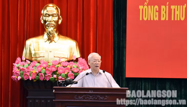 Tổng Bí thư Nguyễn Phú Trọng phát biểu chỉ đạo tại buổi làm việc.