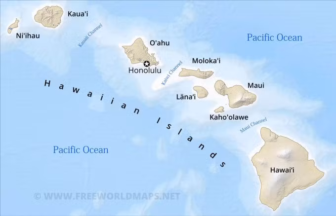 Vị trí đảo Maui thuộc quần đảo Hawaii. Ảnh: Freeworldmaps