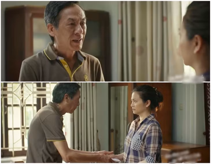Ông Toại (NSND Bùi Bài Bình) đưa tiền cho Phương về quê. Ảnh: Chụp màn hình