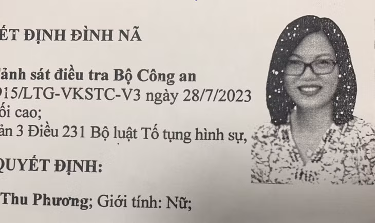Quyết định đình nã đối với Nguyễn Thị Thu Phương.