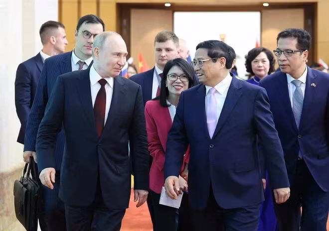Chiều 20/6/2024, tại Trụ sở Chính phủ, Thủ tướng Phạm Minh Chính hội kiến Tổng thống Liên bang Nga Vladimir Putin thăm cấp Nhà nước tới Việt Nam. (Ảnh: Dương Giang/TTXVN)