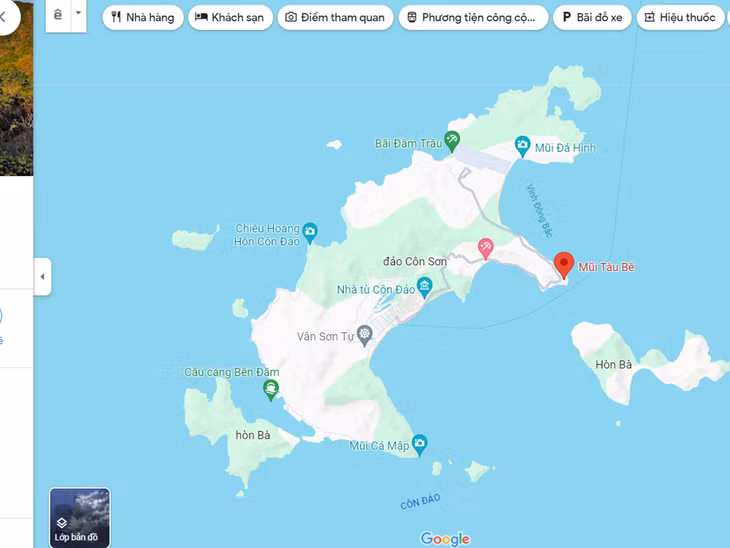 Vị trí mũi Tàu Bể (chấm đỏ). Ảnh: Google Maps