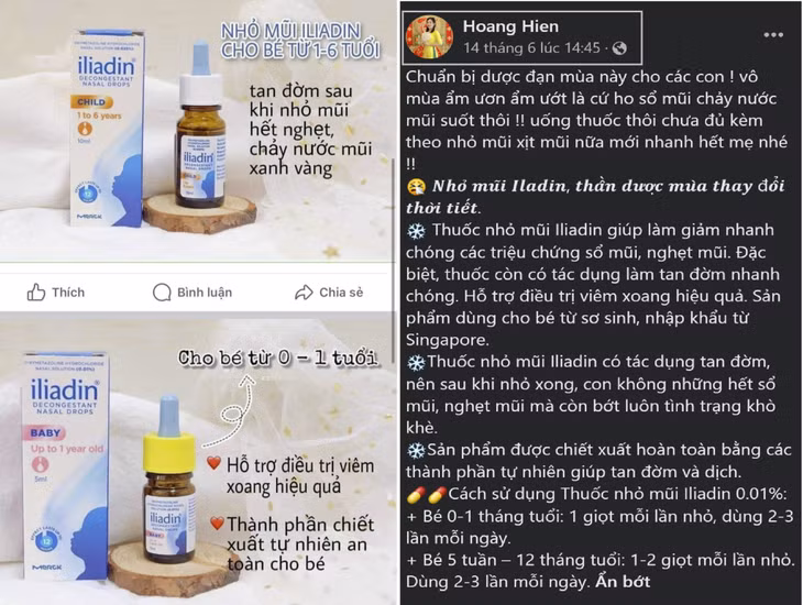 Thuốc nhỏ mũi có chứa Oxymetazoline được bán trên một tài khoản bán hàng online trên Facebook.