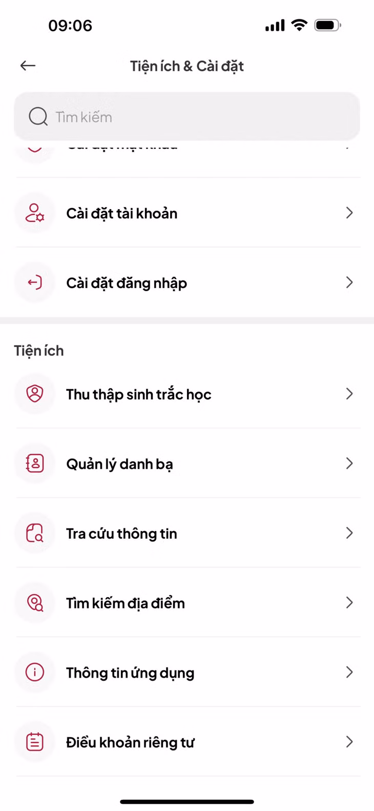 Tiện ích thu thập sinh trắc học được cập nhật trên Agribank Plus.