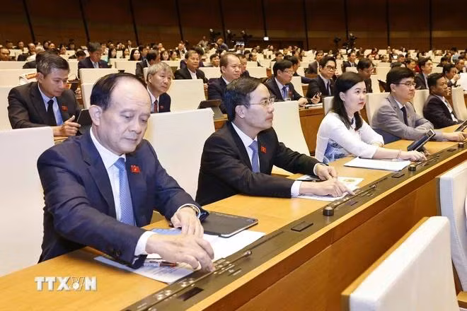 Đại biểu Quốc hội biểu quyết thông qua một số luật và nghị quyết. (Ảnh: Doãn Tấn/TTXVN)