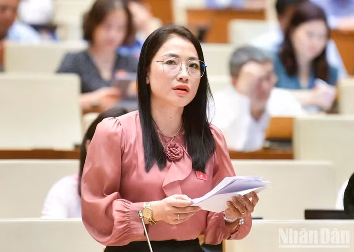 Đại biểu Trần Khánh Thu (Thái Bình) phát biểu. (Ảnh: ĐĂNG KHOA)