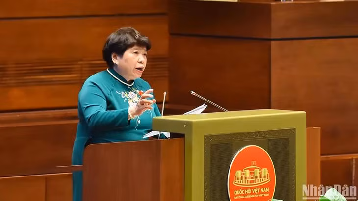 Chủ nhiệm Ủy ban Xã hội của Quốc hội Nguyễn Thúy Anh trình bày báo cáo thẩm tra về dự thảo Luật. (Ảnh: THỦY NGUYÊN)