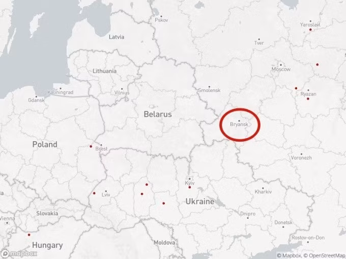 Vị trí của Bryansk. Đồ họa: Mapbox