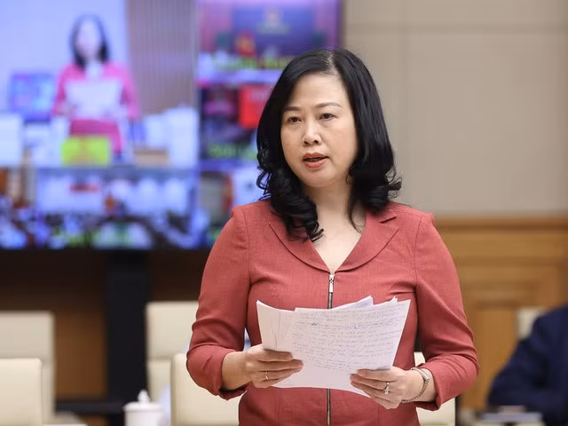 Bộ trưởng Bộ Y tế Đào Hồng Lan báo cáo tại phiên họp - Ảnh: VGP/Nhật Bắc