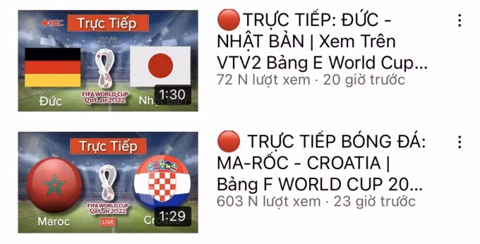 Video dài 90 giây với hình ảnh và tiêu đề giống các video trực tiếp bóng đá xuất hiện trên YouTube dịp World Cup, thu hút hàng trăm nghìn lượt xem.