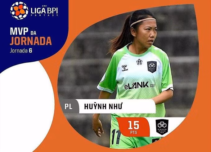 Huỳnh Như được Liga BPI công bố là Cầu thủ hay nhất vòng 6 hôm nay 11/10. Ảnh: Liga BPI