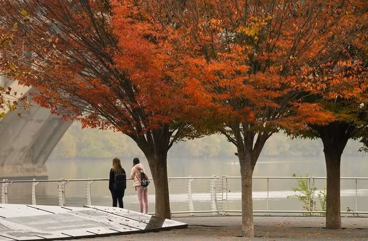 Sắc thu ở bờ sông Georgetown, Washington, Mỹ, ngày 25/10. (Ảnh: REUTERS)