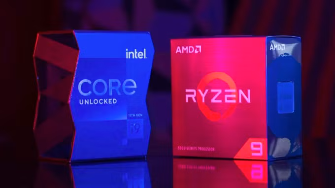 Hộp đựng CPU Intel Core i9 thế hệ 11 (trái) và AMD Ryzen 9. Ảnh: Hiraoka