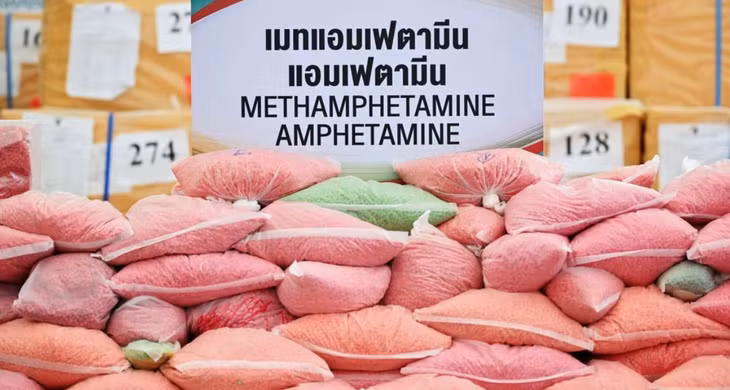 Một lô ma túy methamphetamine bị cảnh sát Thái Lan thu giữ. Ảnh: AFP