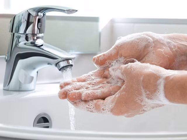 Rửa tay bằng nước sạch và xà phòng trước khi chế biến thực phẩm.