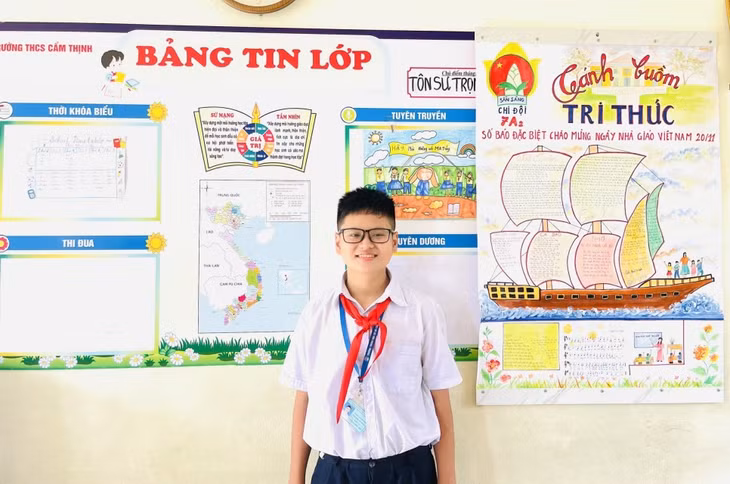 Em Hoàng Mạnh Chiến, học sinh lớp 7A2, Trường THCS Cẩm Thịnh, TP Cẩm Phả. Ảnh: Phòng GD&amp;ĐT TP Cẩm Phả cung cấp