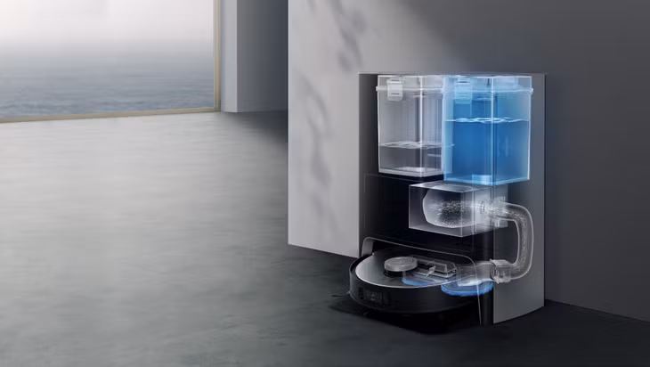 Khay nước lớn được phân chia cụ thể giúp khăn lau của robot luôn sạch sẽ.