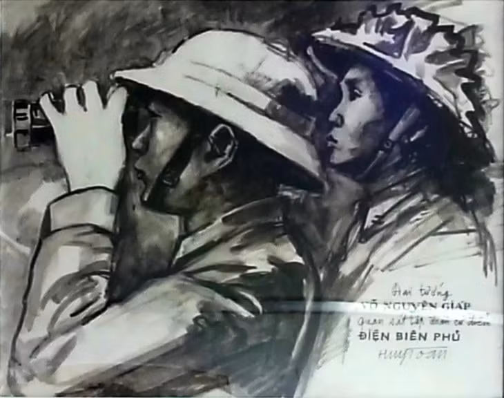 Đại tướng Võ Nguyên Giáp quan sát tập đoàn cứ điểm.
