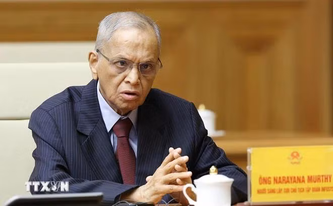 Ông Narayana Murthy - đồng sáng lập hãng phần mềm Infosys (Ấn Độ) phát biểu. (Ảnh: Dương Giang/TTXVN)