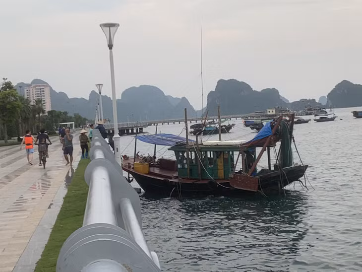 Phương tiện thủy không số hiệu ngang nhiên đón người và hàng hoá ngay tại đường bao biển Trần Quốc Nghiễn (TP Hạ Long) mà không có cơ quan chức năng nào xử lý, giám sát. (Ảnh chụp ngày 25/5/2024)