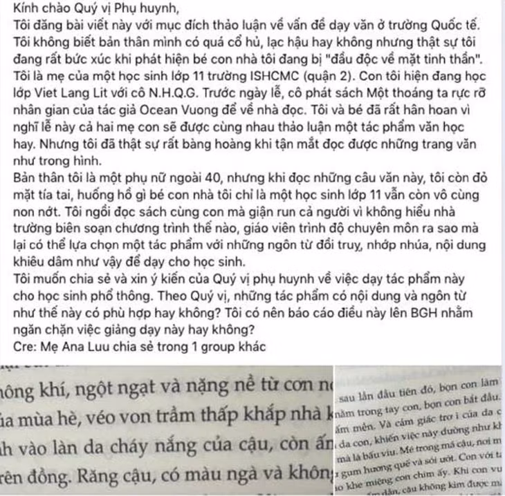 Chia sẻ của phụ huynh về cuốn sách được sử dụng giảng dạy tại Trường quốc tế ISHCMC.