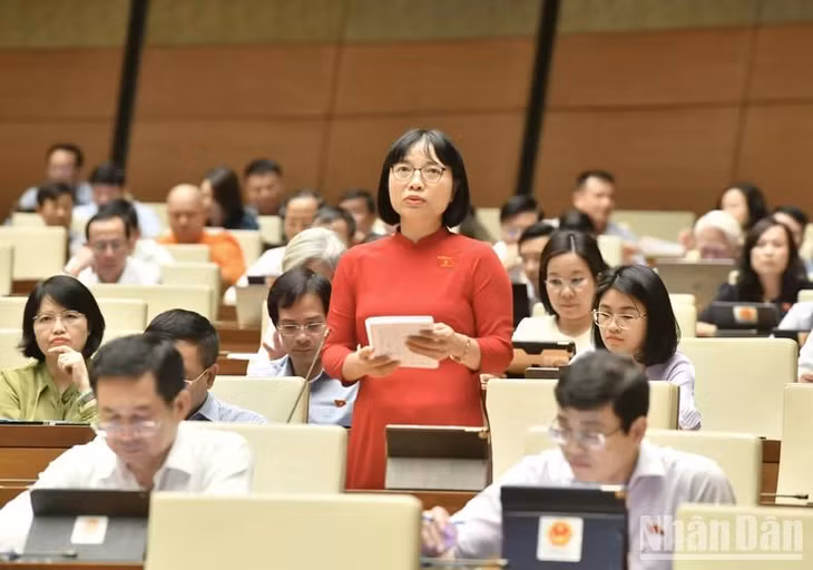 Đại biểu Nguyễn Thị Việt Nga (Hải Dương) phát biểu. (Ảnh: ĐĂNG KHOA)