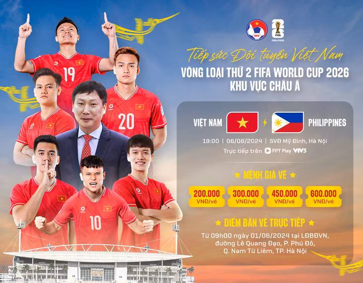 Vé xem trận Việt Nam - Philippines được mở bán trực tiếp từ ngày 1-6 - Ảnh: VFF