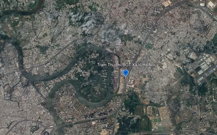 Vị trí Trạm thu phí BOT Xa lộ Hà Nội, nơi xảy ra tai nạn (Ảnh: Google Map).
