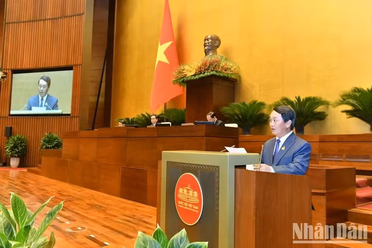 Bộ trưởng, Chủ nhiệm Ủy ban Dân tộc Hầu A Lềnh trình bày tờ trình. (Ảnh: ĐĂNG KHOA)