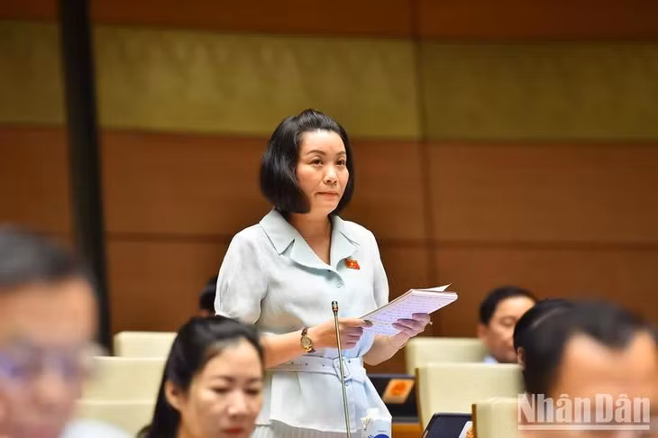Đại biểu Nguyễn Minh Tâm (Đoàn tỉnh Quảng Bình) đề nghị cần làm rõ các quy định liên quan đến khái niệm cha, mẹ, anh, chị, em... trong dự thảo Luật Đấu giá tài sản. (Ảnh: THỦY NGUYÊN)
