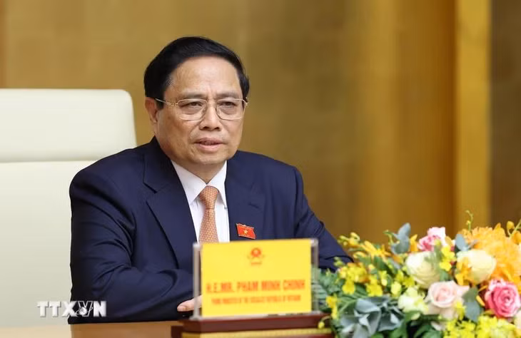 Thủ tướng Phạm Minh Chính phát biểu tại cuộc tiếp ông Narayana Murthy - đồng sáng lập hãng phần mềm Infosys (Ấn Độ). (Ảnh: Dương Giang/TTXVN)