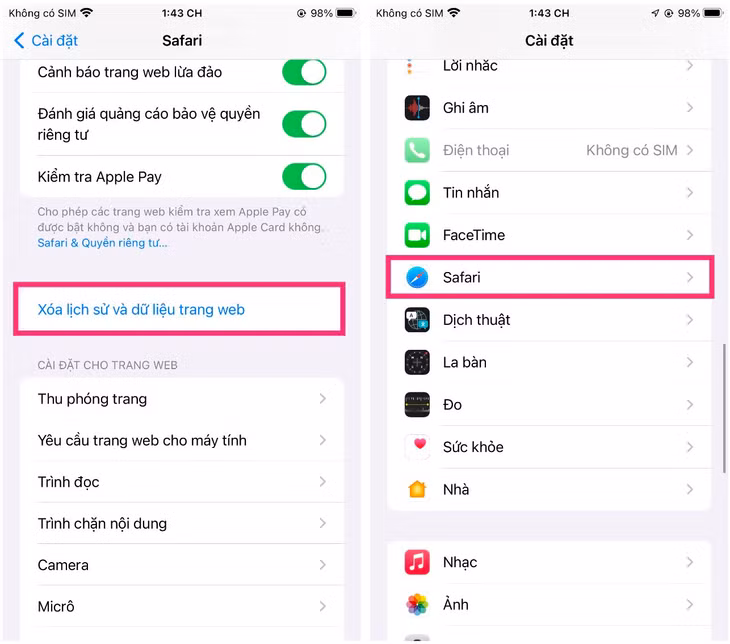 Xóa bộ nhớ đệm của Safari và đóng các tab.