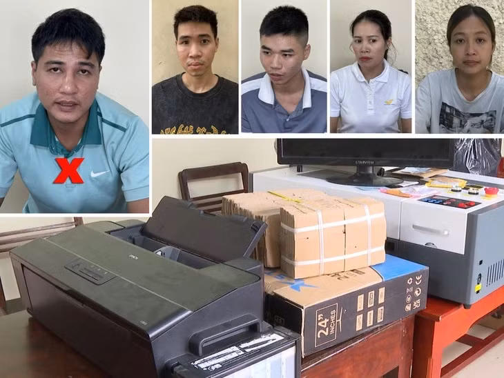 Các bị can và tang vật vụ án - Ảnh: Công an tỉnh Thanh Hóa cung cấp