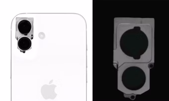 Linh kiện cụm camera trong dự án camera I-34 cho iPhone 16 và 16 Plus. Ảnh: Majin Bu/X