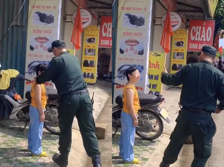 Thượng tá Phạm Đại Đồng tặng chiếc còi chỉ huy cho bé gái ở Điện Biên - Ảnh cắt từ clip