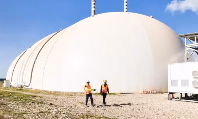 Nguyên mẫu lưu trữ năng lượng bằng khí cầu của Energy Dome ở Ottana. Ảnh: DNYUZ