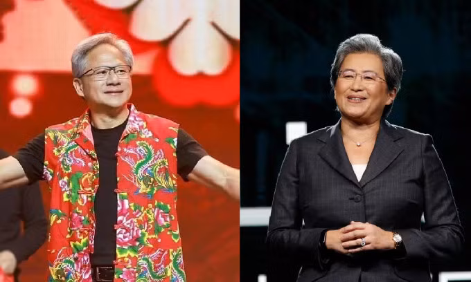 CEO Nvidia Jensen Huang (trái) và CEO AMD Lisa Su. Ảnh: Nvidia/AMD