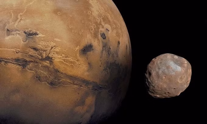 Mặt trăng Phobos của sao Hỏa. Ảnh: NASA