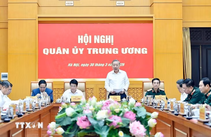 Tổng Bí thư Tô Lâm, Bí thư Quân ủy Trung ương phát biểu - Ảnh: TTXVN