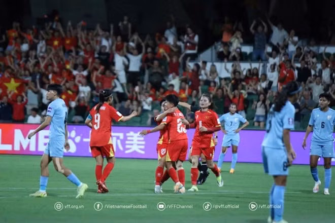 Tuyển nữ Việt Nam đánh bại Ấn Độ 2-1 ở trận ra quân Asian Cup 2026. Ảnh: VFF