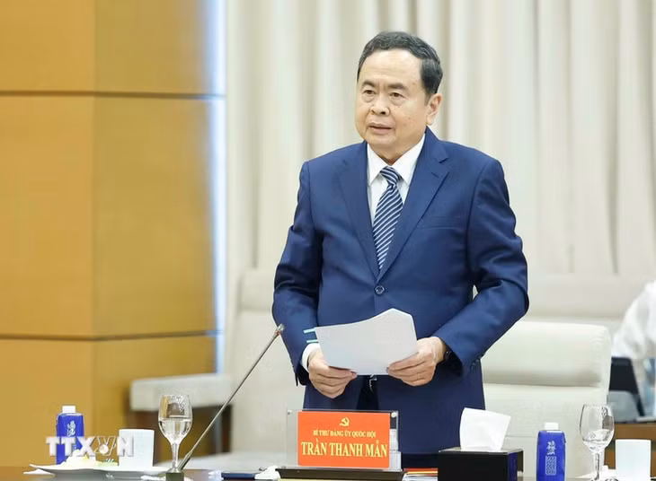 Đồng chí Trần Thanh Mẫn, Ủy viên Bộ Chính trị, Bí thư Đảng ủy Quốc hội, Chủ tịch Quốc hội phát biểu - Ảnh: TTXVN